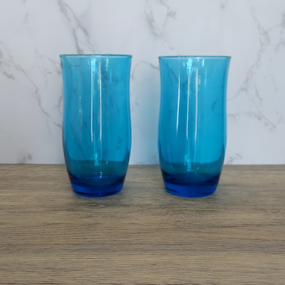 Vintage Turquoise Blue Drinking Glasses MCM